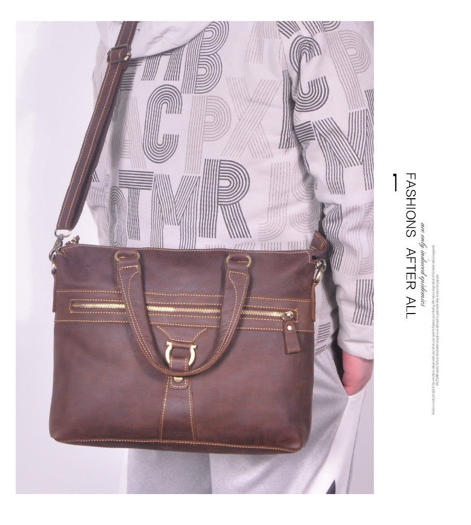 Men's Briefcase Crossbody Bag Cowhide Genuine Leather Retro Men's Shoulder Bag Handbag