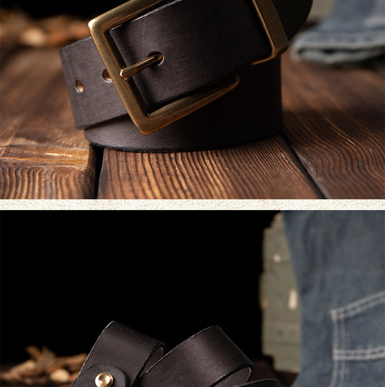 Men's Belt Genuine Cowhide Leather Casual Vintage Copper Needle Buckle Unique Men's Belt