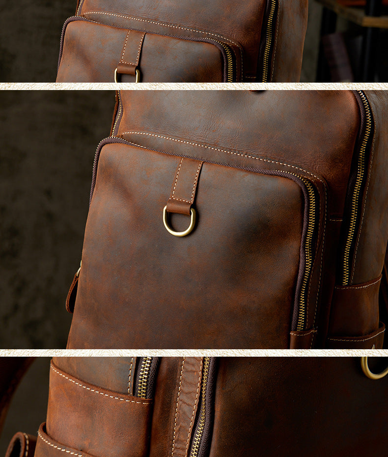 Men's Backpack Cowhide Genuine Leather Retro Casual Fashion Handmade Travel Bag Men's Computer Bag Rucksack