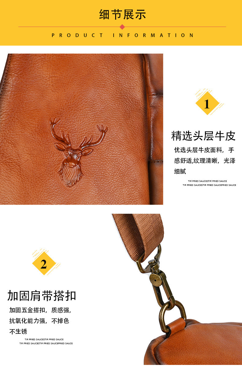 Men's Bust Bag Genuine Cowhide Leather Retro Casual Men's Crossbody Bag Travel Bag