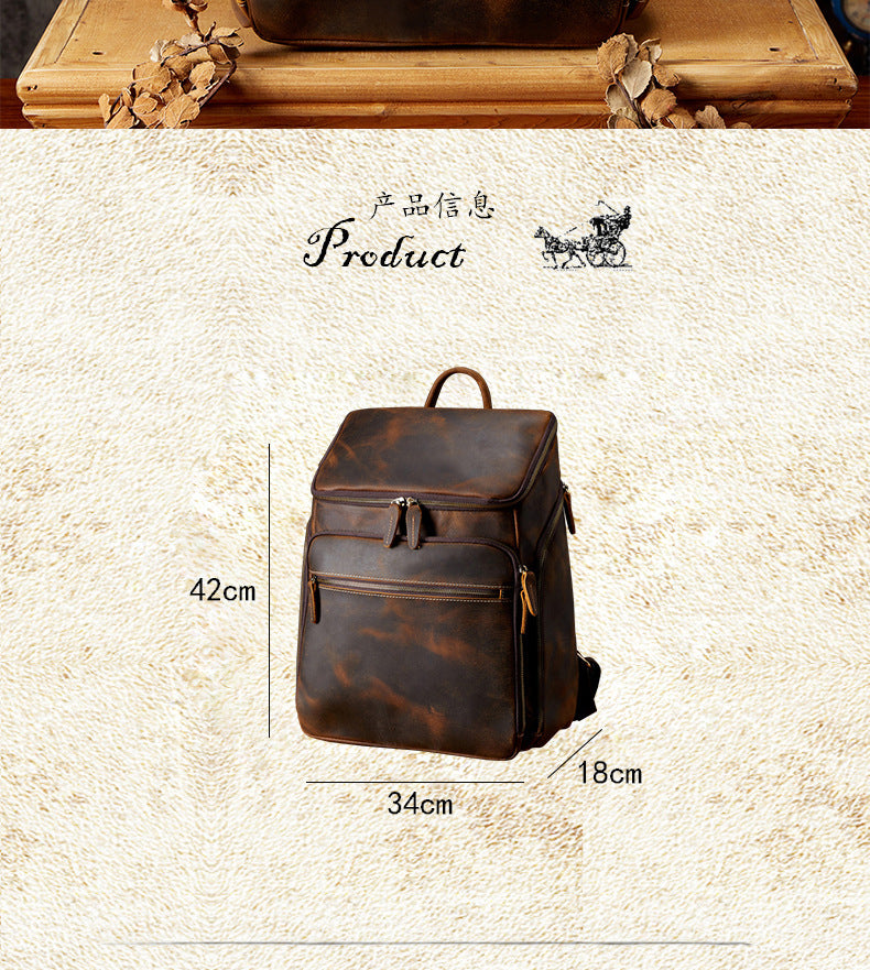 Men's backpack, handmade, genuine cowhide leather, retro outdoor men's travel bag, computer bag