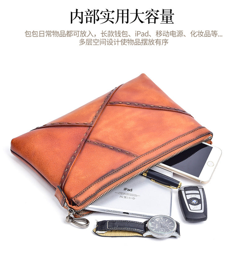 Men's Clutch Bag Genuine Cowhide Leather Retro Casual Men's Handbag