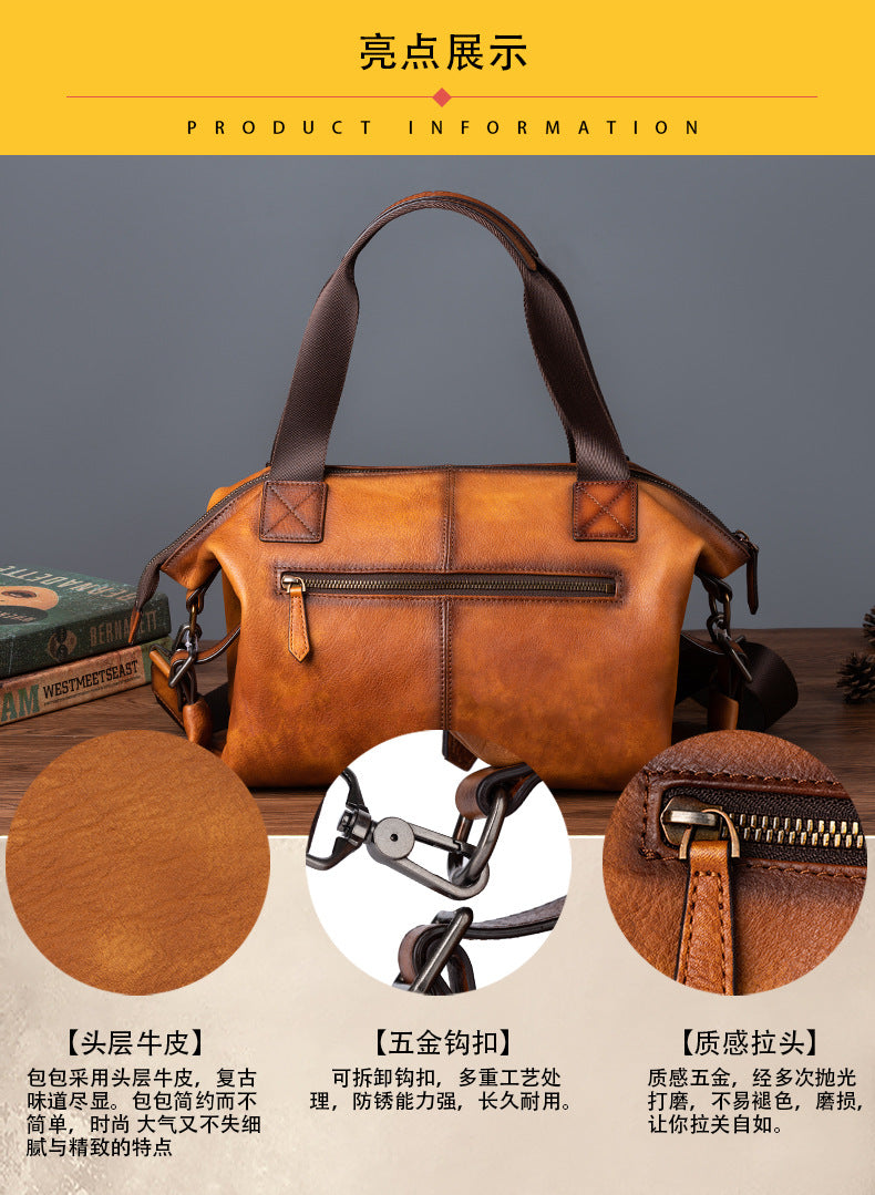Men's Handbag Genuine Cowhide Leather Retro Casual Men Bag