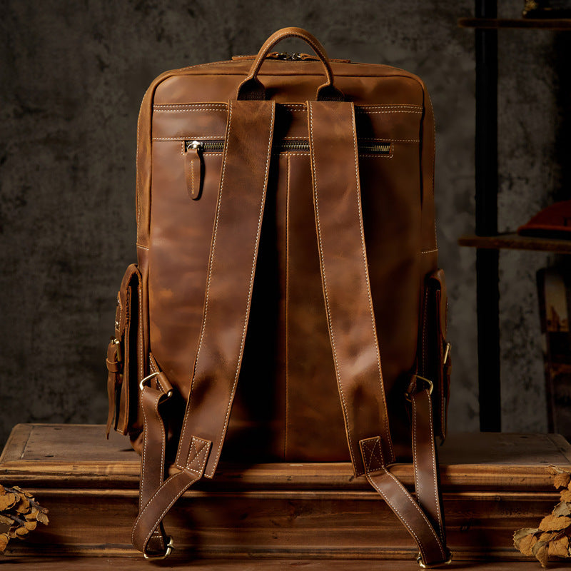 Men's Backpack Handmade Cowhide Genuine Leather Retro Crazy Horse Large Capacity Travel Bag Men's Computer Bag