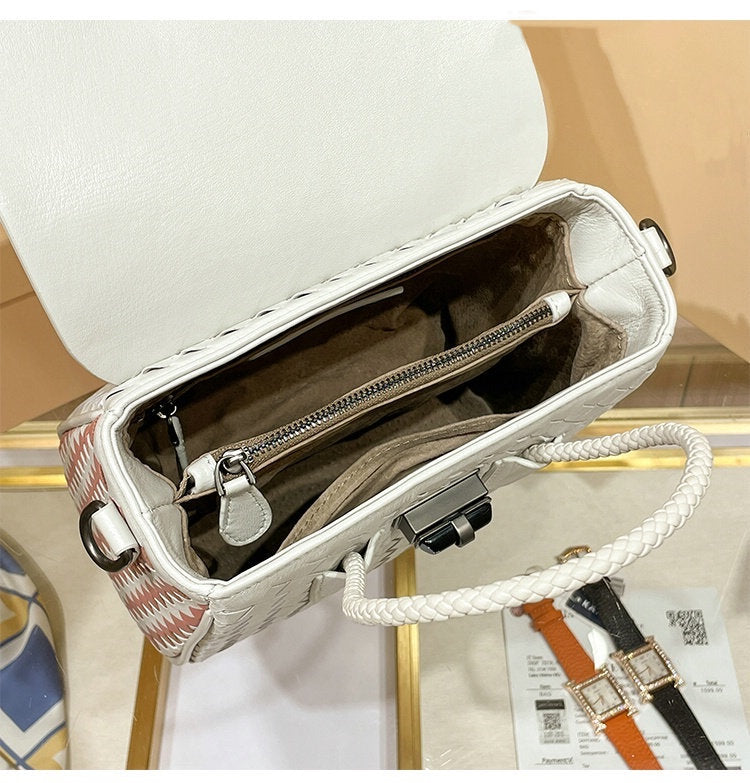 Genuine leather women's bag sheep leather woven bag fashionable casual shoulder bag handbag.bag