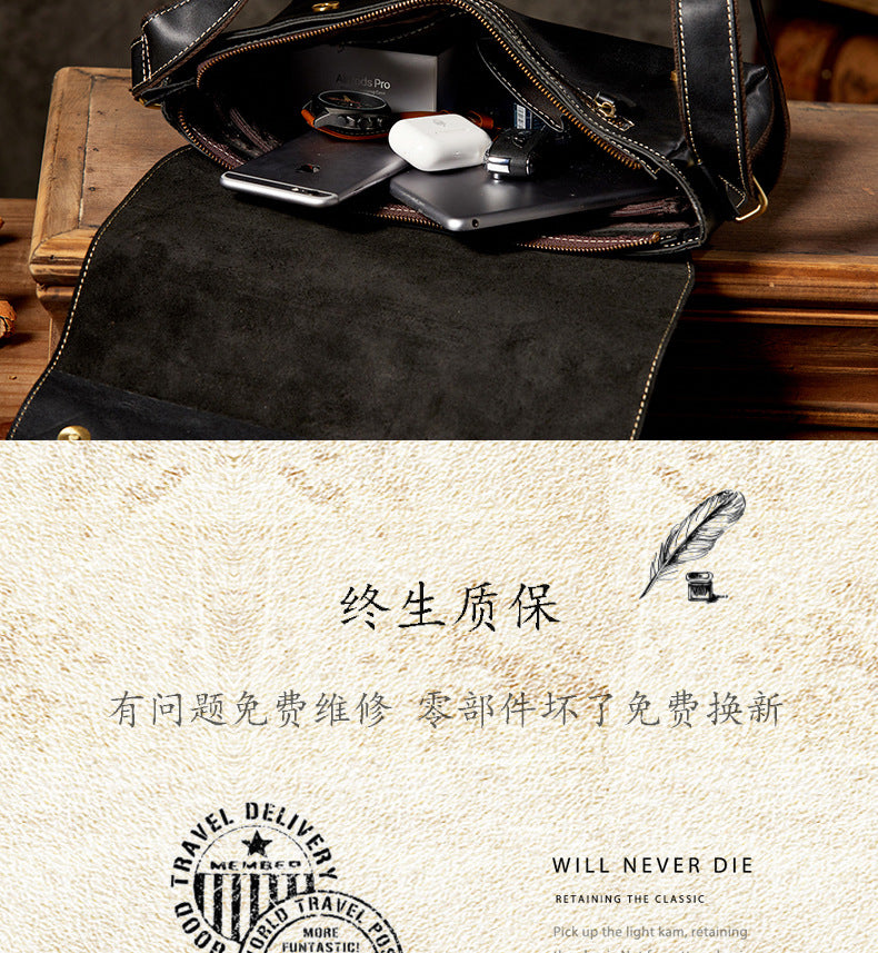 Men's Shoulder Bag Original Handmade Genuine Cowhide Leather Casual Messenger Bag Crossbody Bag