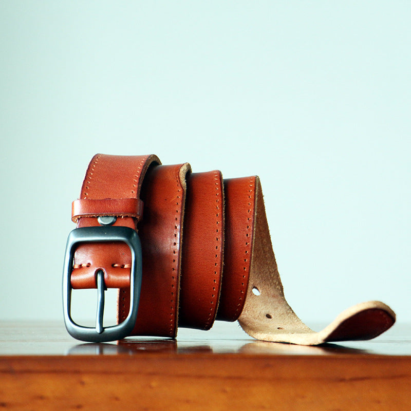 Men's Belt Cowhide Genuine Leather Handmade Needle Buckle Retro Casual Men's Belt