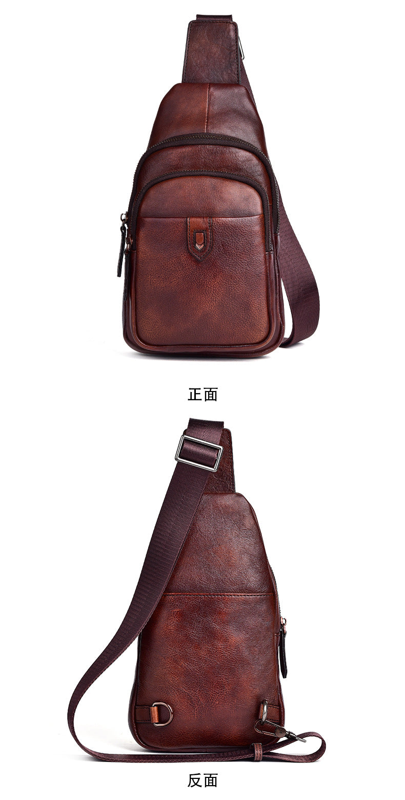 Men's bust bag Genuine cowhide leather casual retro crossbody bag for men