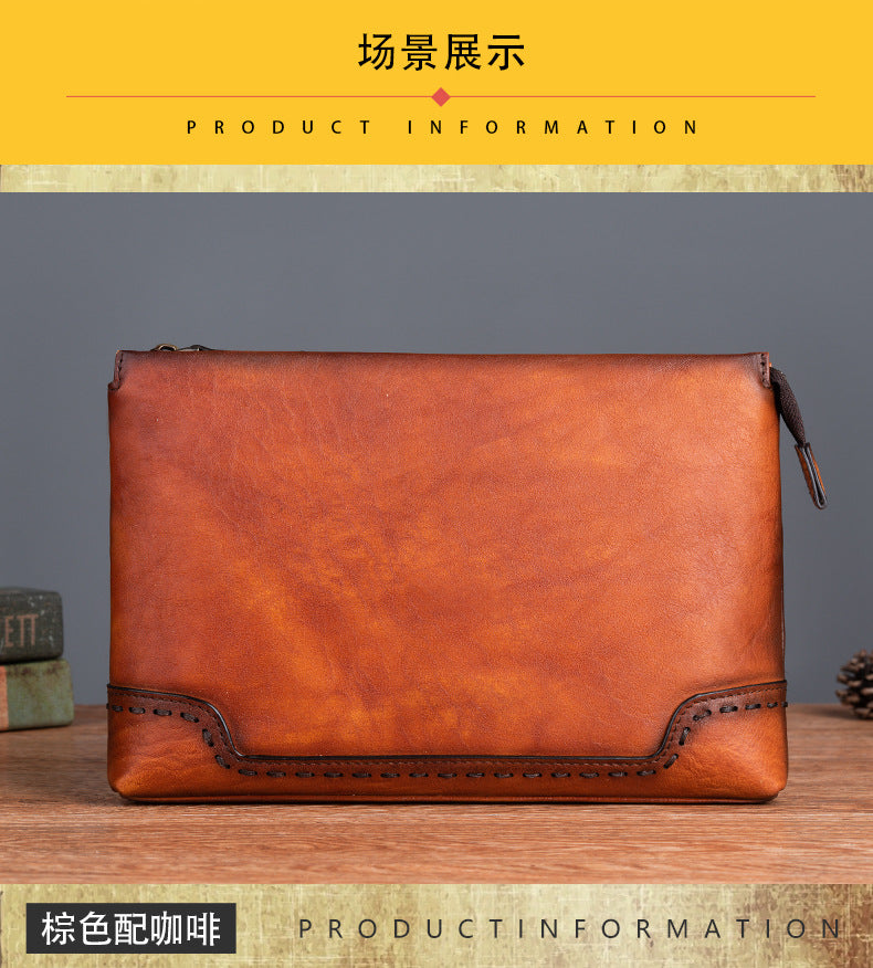 Men's clutch bag cowhide genuine leather casual retro male handbag
