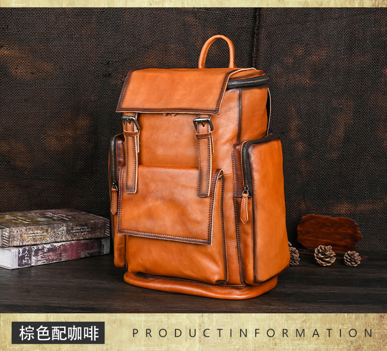 Men's backpack genuine cowhide leather retro unisex casual travel bag business bag