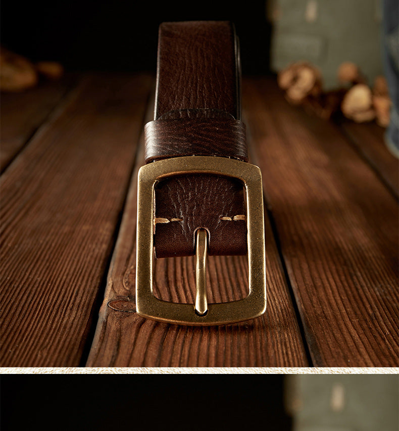Men's Belt Original Handmade Retro Cowhide Genuine Leather Copper Needle Buckle Men's Belt