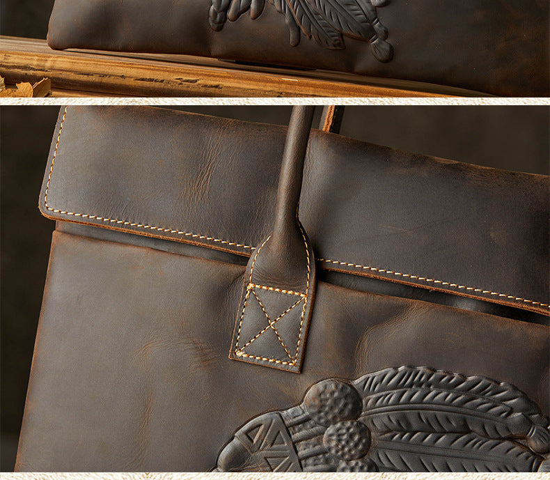 Men's handbag handbag handmade cowhide crazy horse business trip portable business casual men's briefcase thin computer bag