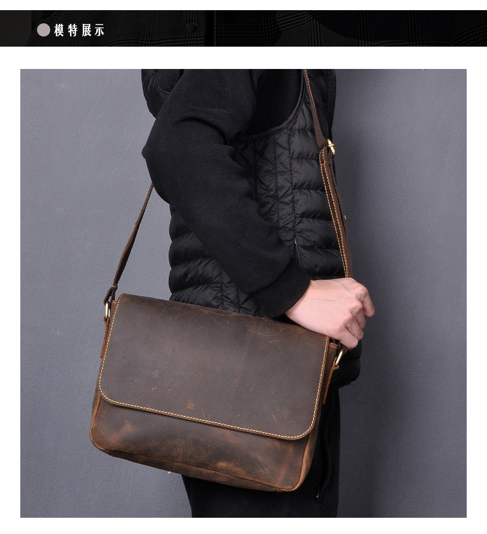 Men's shoulder bag Genuine cowhide leather retro crossbody bag for men
