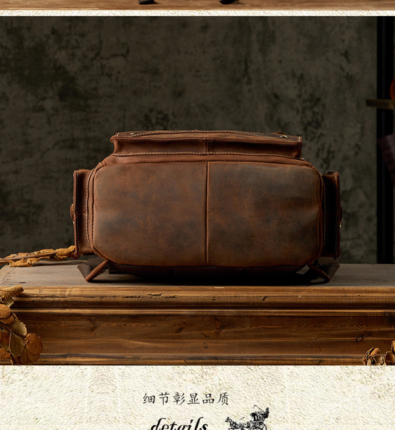 Men's Rucksack Cowhide Large Capacity Handmade Unique Retro Casual Travel Bag for Men