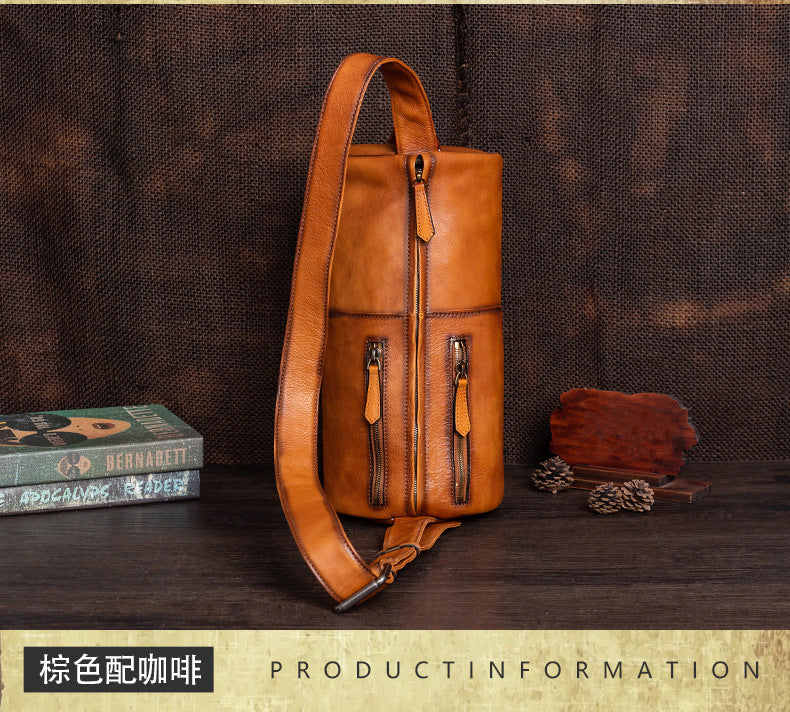 Men's bust bag Genuine cowhide leather retro fashion crossbody bag for men