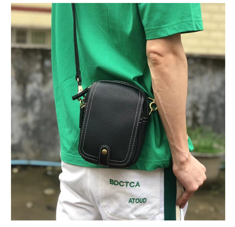 Men's Shoulder Bag Genuine Cowhide Leather Korean Fashion Simple Retro Smartphone Pouch Crossbody Bag for Men