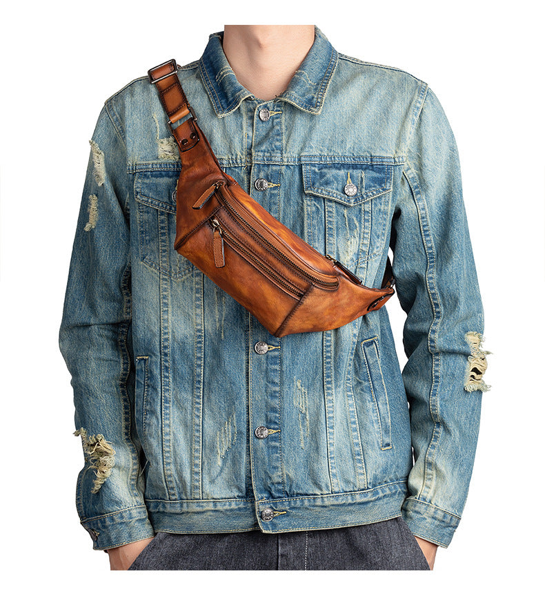 Men's Waist Pouch Cowhide Genuine Leather Retro Casual Men Bag