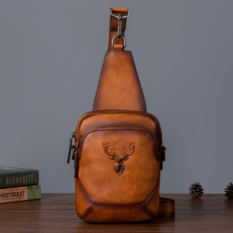 Men's Bust Bag Versatile Cowhide Genuine Leather Retro Casual Crossbody Bag for Men