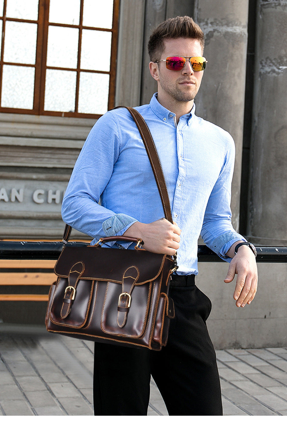 Men's Briefcase Handbag Cowhide Genuine Leather Retro Business Computer Bag for Men