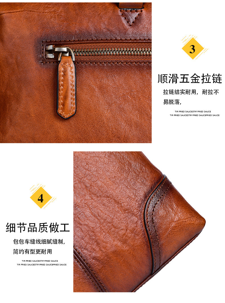 Men's Briefcase Genuine Cowhide Leather Retro Casual Business Bag Men's Handbag