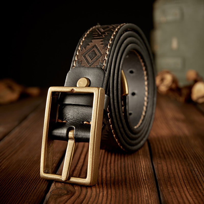 Men's Belt Cowhide Genuine Leather Vintage Handmade Double Sided Dual-use Needle Buckle Work Wear Jeans Fashion Belt for Men