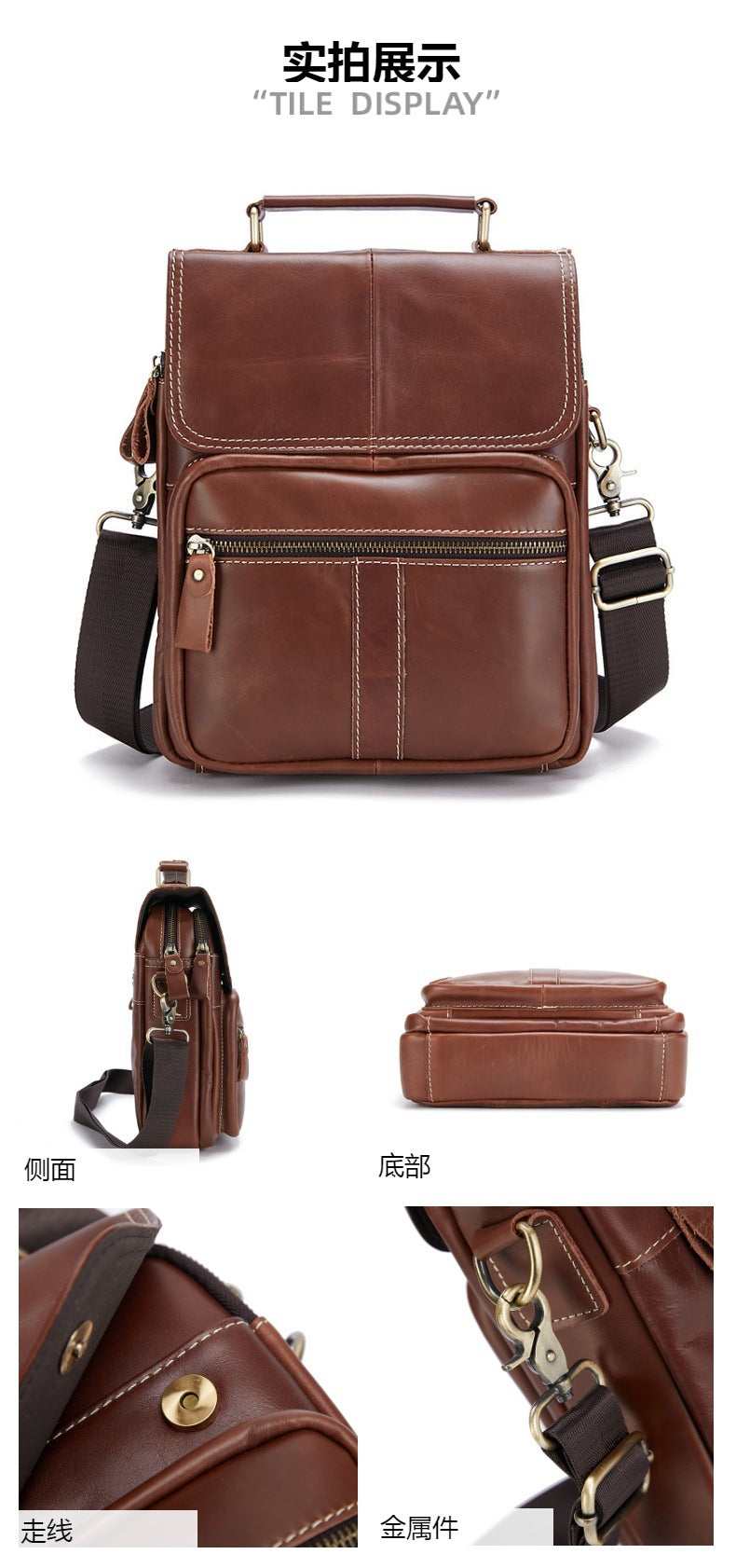 Men's Shoulder Bag Cowhide Genuine Leather Handbag Soft Leather Casual Simple Crossbody Bag for Men