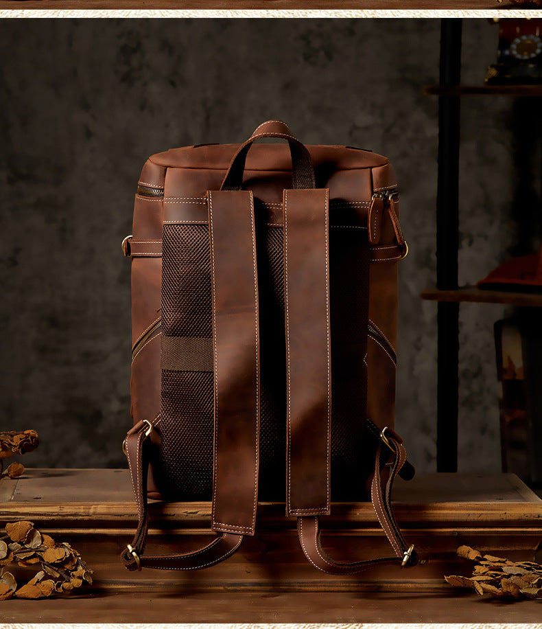 Men's Backpack Genuine Cowhide Leather Crazy Horse Handmade Large Capacity Casual Retro Fashion Travel Bag for Men