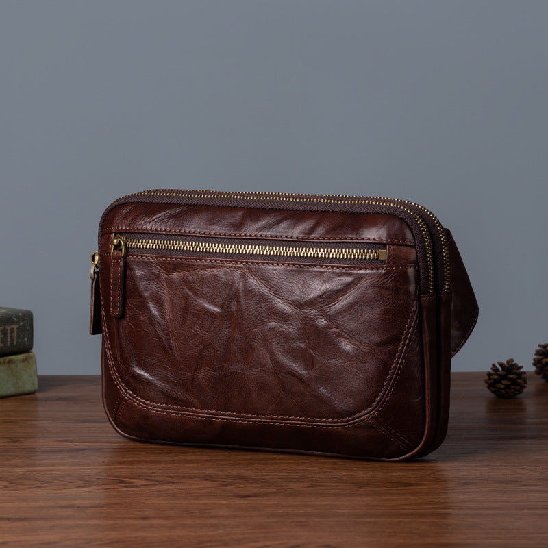 Men's Shoulder Bag Genuine Cowhide Leather Retro Crossbody Bag for Men