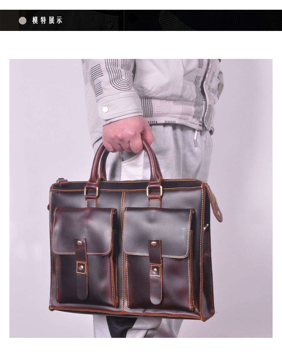Men's Handbag Briefcase Cowhide Genuine Leather Retro Business Men Computer Bag