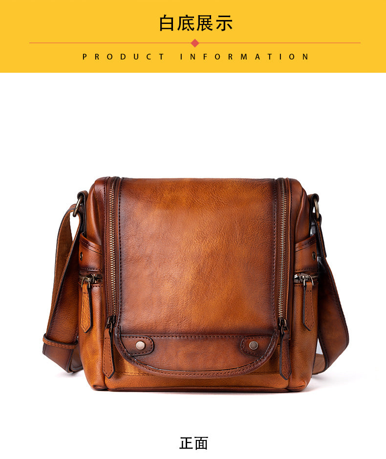 Men's Shoulder Bag Genuine Cowhide Leather Retro Casual Crossbody Bag for Men