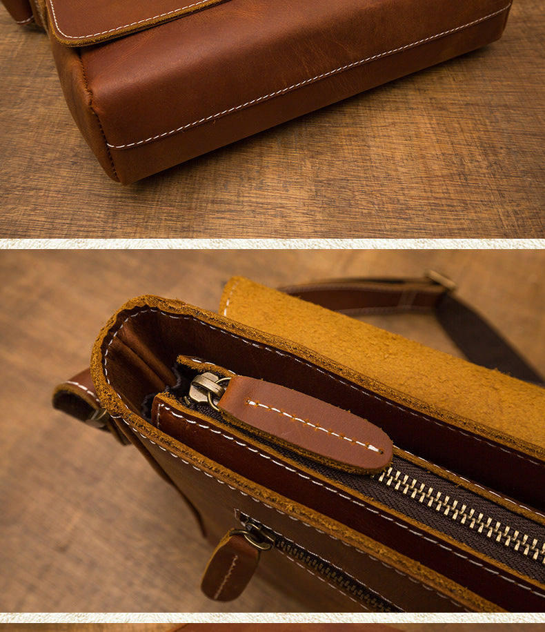 Men's Messenger Bag Handcrafted Genuine Cowhide Leather Shoulder Bag Simple Fashion Unique Crossbody Bag
