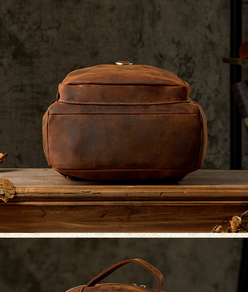 Men's Backpack Cowhide Genuine Leather Retro Casual Fashion Handmade Travel Bag Men's Computer Bag Rucksack