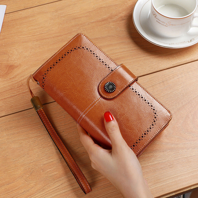 Wallet Women's Bag Wallet Openwork Genuine Leather Long Wallet Clutch Bag Women's Wallet