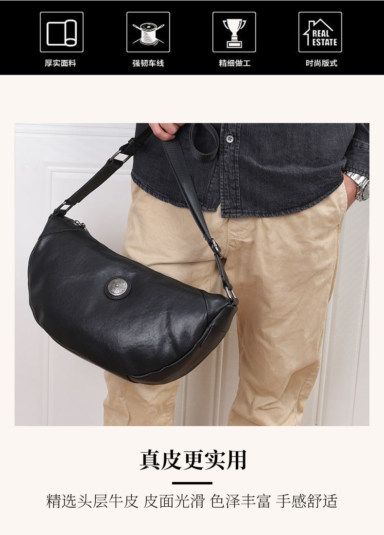 Men's bust bag crossbody bag genuine cowhide leather large capacity casual fashion shoulder bag for men