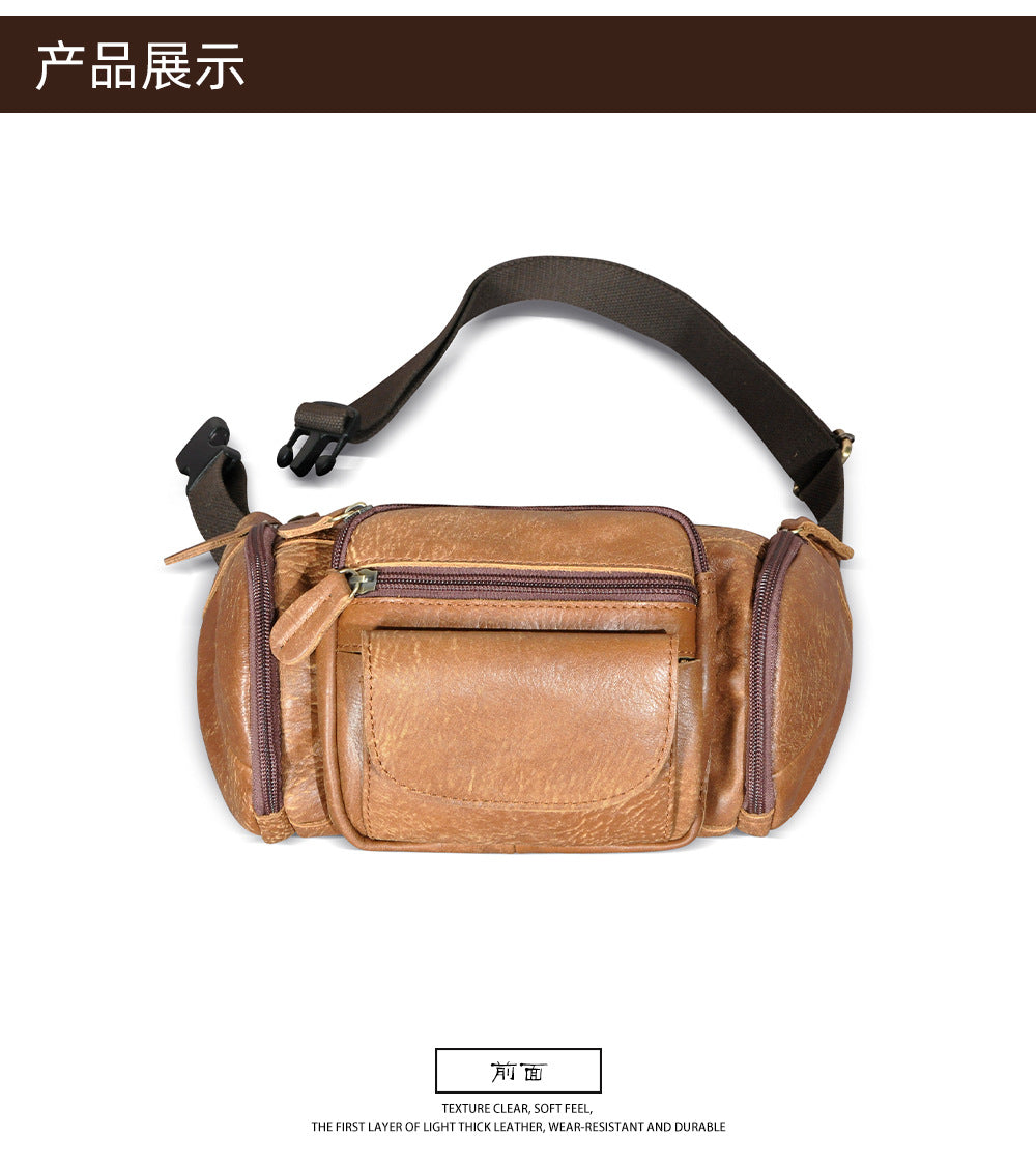 Men's waist pouch cowhide genuine leather fashion retro outdoor bust bag for men