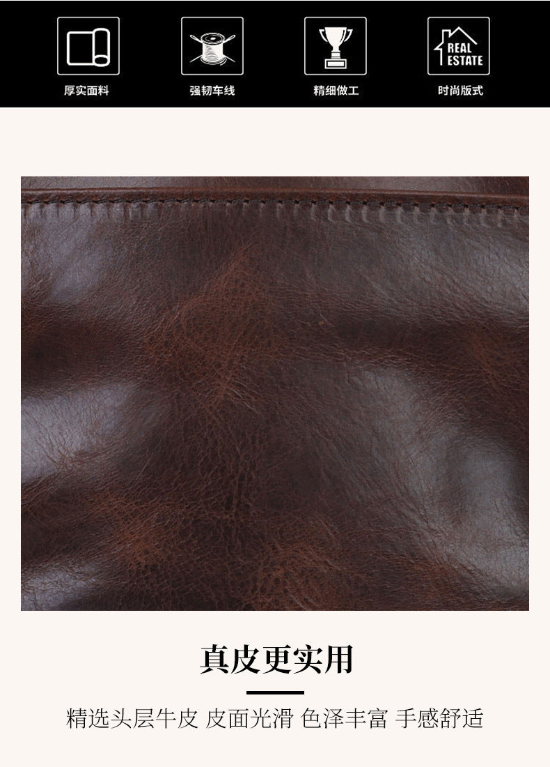 Men's Bust Bag Genuine Cowhide Leather Crazy Horse Retro Casual Shoulder Bag Men's Crossbody Bag