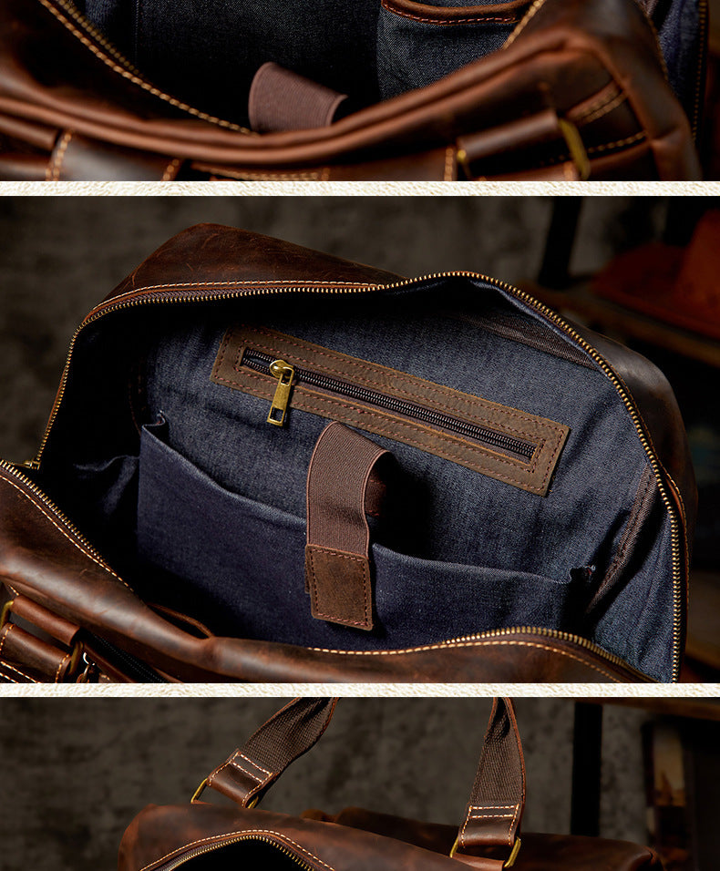 Men's Backpack Handmade Cowhide Genuine Leather Crazy Horse Retro Large Capacity Computer Bag Casual Fashion Business Travel Bag