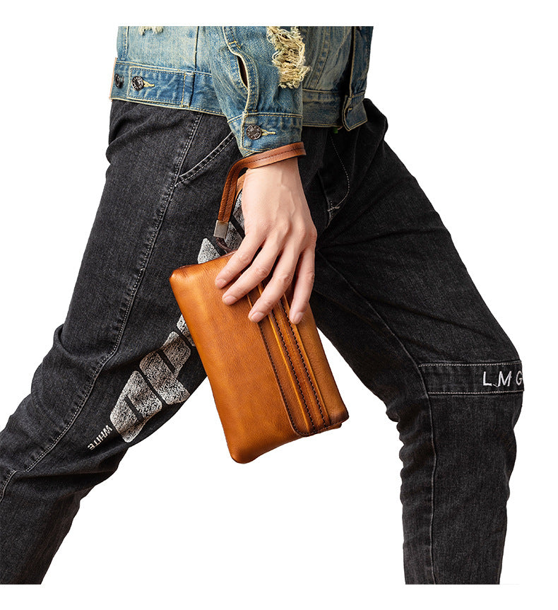 Men's Clutch Bag Genuine Cowhide Leather Retro Casual Men's Handbag