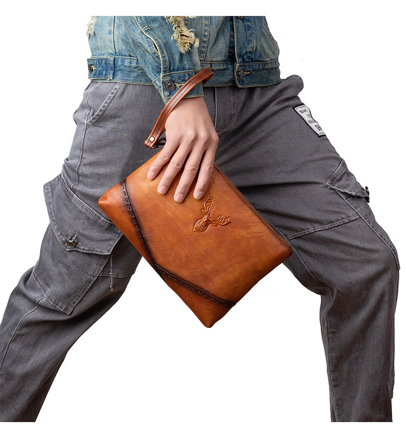 Men's Clutch Bag Genuine Cowhide Leather Casual Men's Handbag
