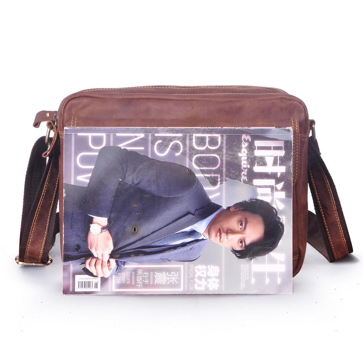 Men's Briefcase Genuine Cowhide Leather Retro Crossbody Bag Men's Shoulder Bag Computer Bag