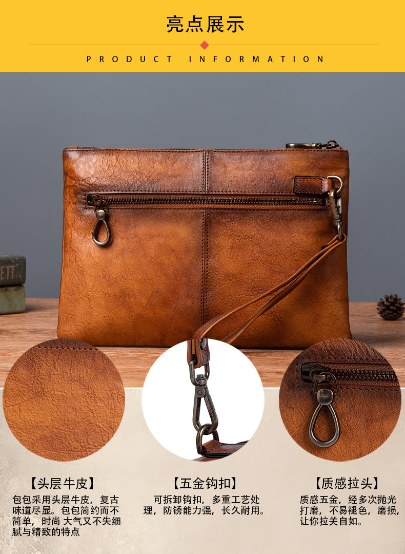 Men's Clutch Bag Cowhide Retro Casual Handbags for Men