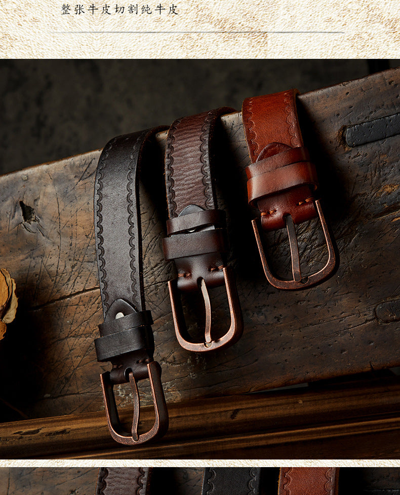 Men's belt handmade vintage cowhide genuine leather casual fashion needle buckle copper buckle belt