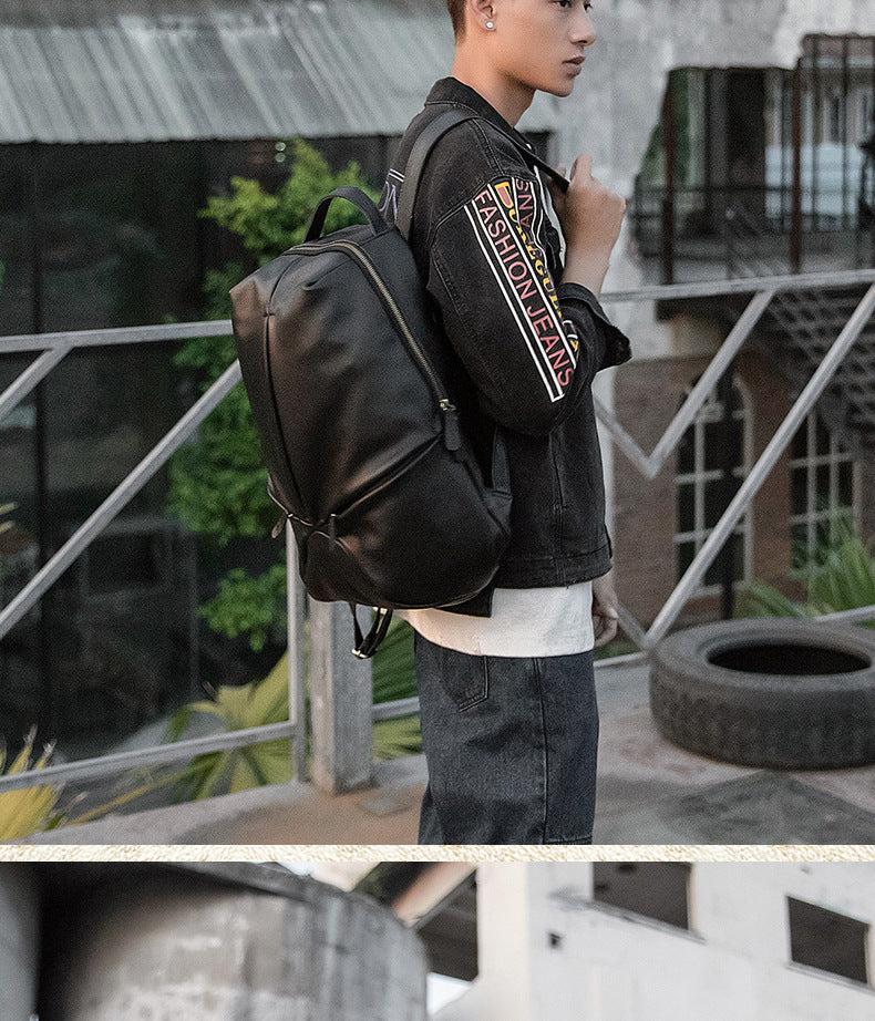 Men's backpack handmade cowhide genuine leather simple casual fashion travel bag