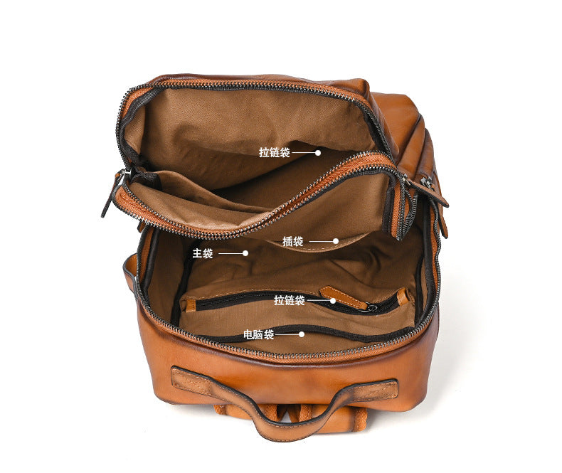Men's backpack cowhide genuine leather retro fashion computer bag men's casual travel bag