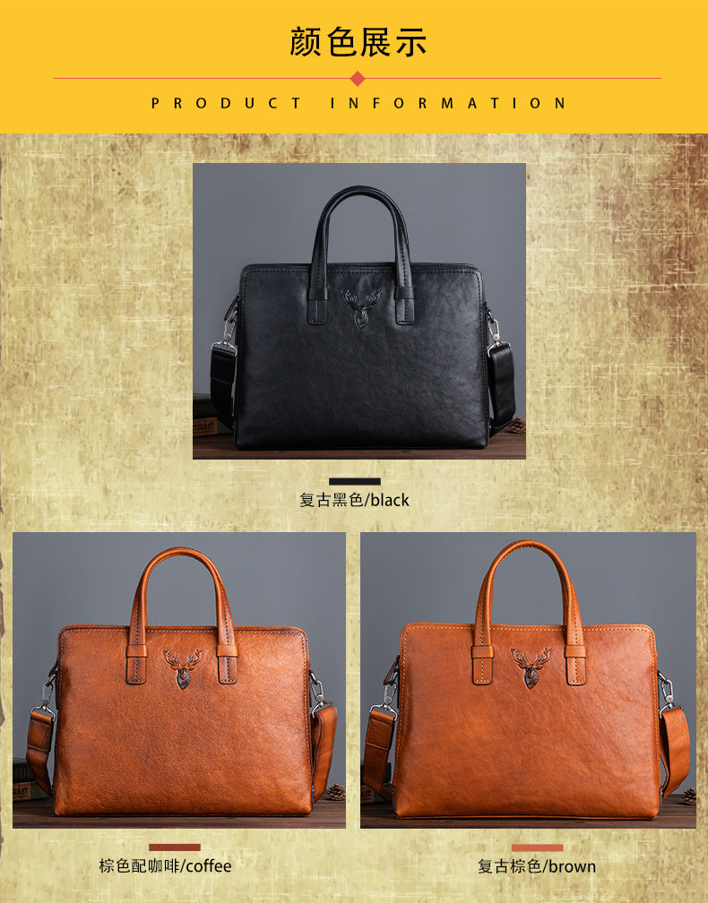 Men's Briefcase Genuine Cowhide Leather Simple Fashion Retro Casual Bag Computer Bag for Men