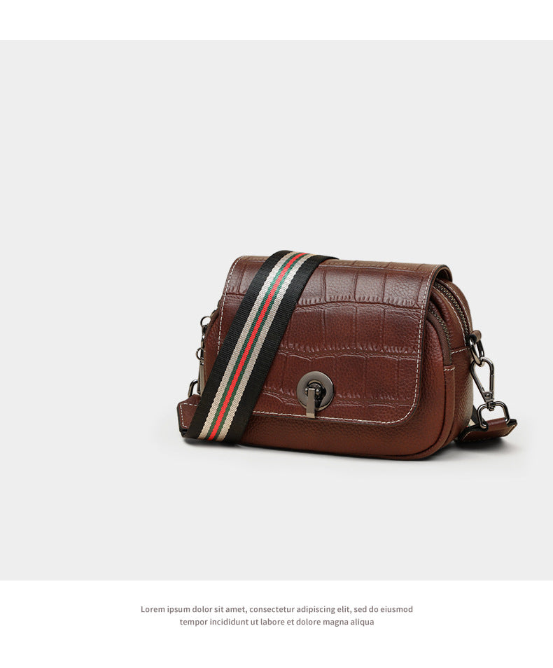 Genuine Leather Bag Women's Fashion Broadband Fish Pattern Casual Retro Shoulder Bag.Pochette