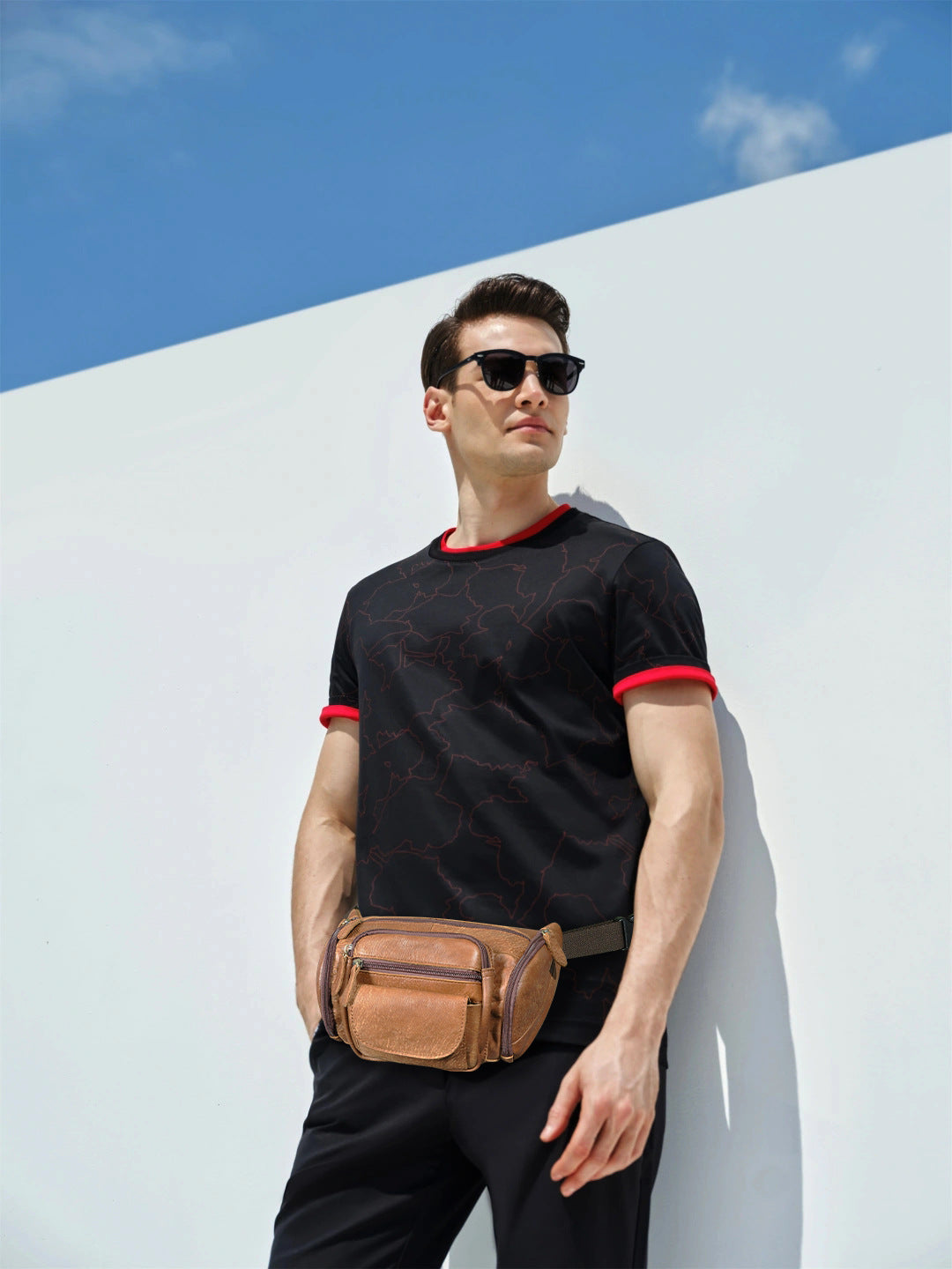 Men's waist pouch cowhide genuine leather fashion retro outdoor bust bag for men