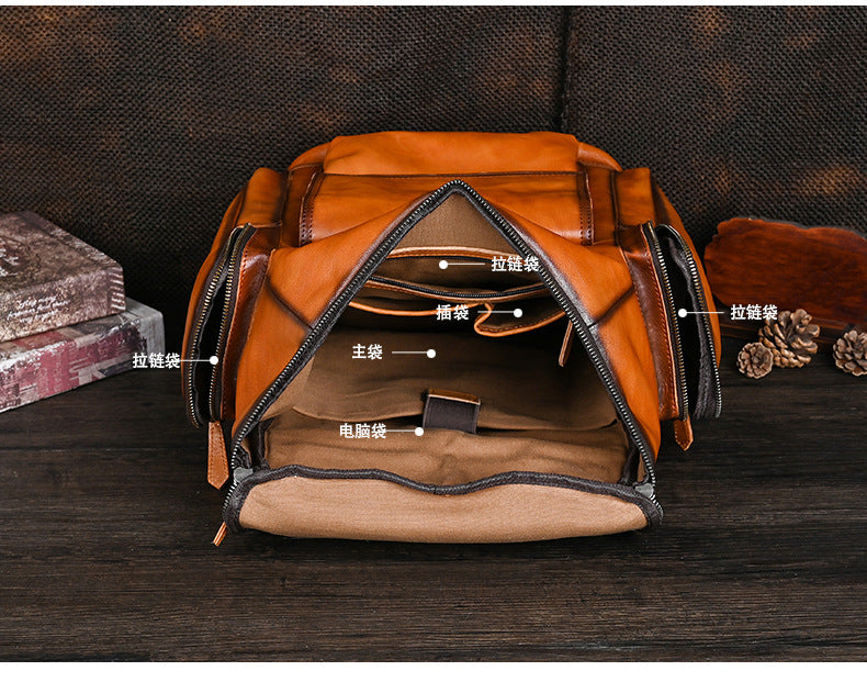 Men's backpack genuine cowhide leather retro unisex casual travel bag business bag