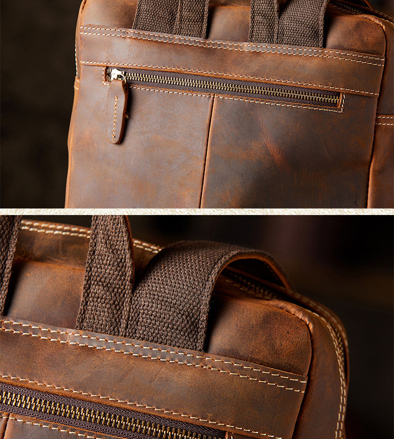 Men's Backpack Genuine Cowhide Leather Crazy Horse Handmade Original Travel Bag Retro Casual Men's Bag