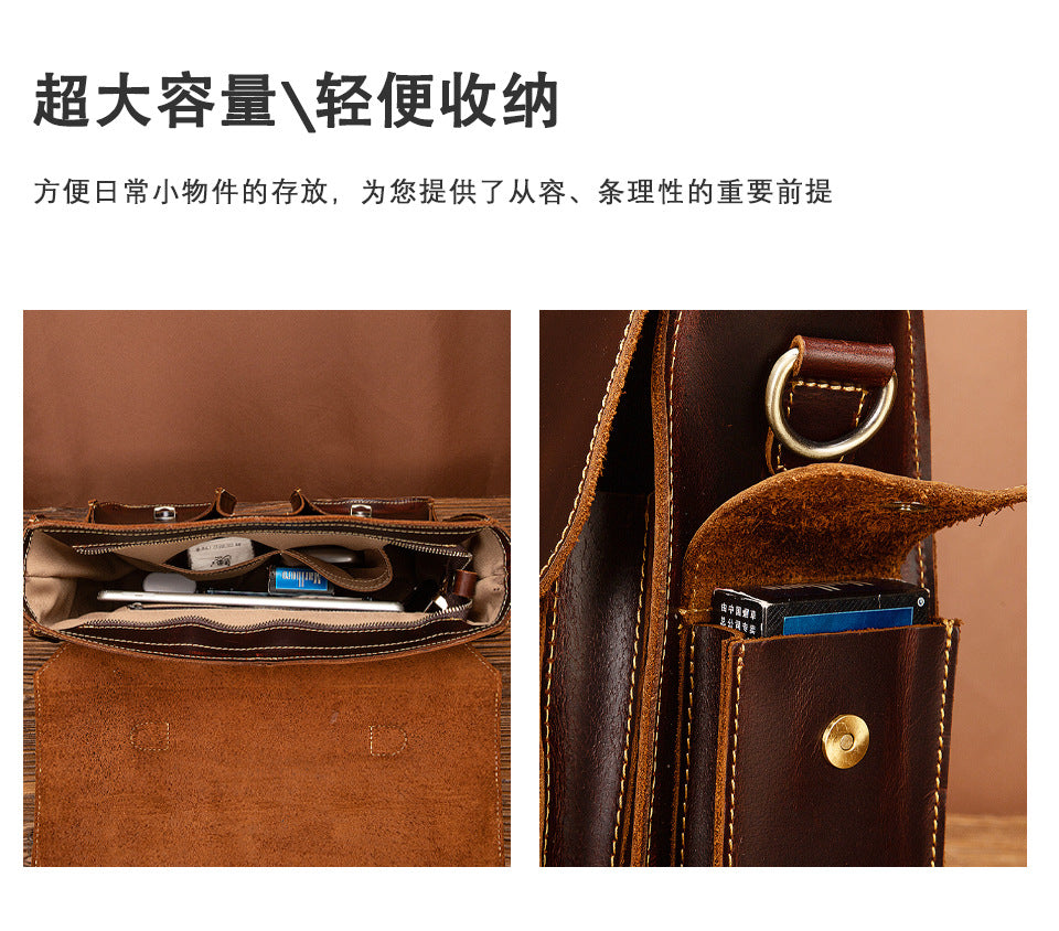 Men's Briefcase Handbag Cowhide Genuine Leather Retro Business Computer Bag for Men